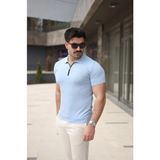 Marsilyan- Erkek Polo Yaka Fermuar Detaylı Tişört - Mavi - XL