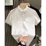 Marsilyan Erkek Polo Yaka Tişört Düğmeli Pike Düz T-Shirt - Beyaz