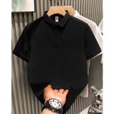 Marsilyan Erkek Polo Yaka Tişört Düğmeli Pike Düz T-Shirt - Siyah - 2XL