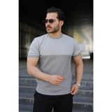 Marsilyan- Erkek Renk Bloklu Bisiklet Yaka Kısa Kollu Triko Tişört - Gri