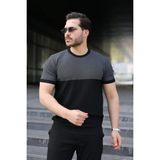 Marsilyan- Erkek Renk Bloklu Bisiklet Yaka Kısa Kollu Triko Tişört - Siyah - XL