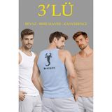 Marsilyan Erkek Spor Fitilli Kaşkorse Arka Basklı Atlet 3'lü Set Beyaz-Bebek Mavisi-Kahverengi - Çok Renkli