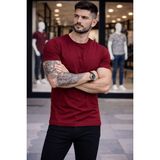 Marsilyan Erkek T-Shirt Bisiklet Yaka Slim Fit Dar Kesim Likralı Tişört Günlük Basic Body - Bordo - 2XL