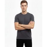 Marsilyan Erkek T-Shirt Bisiklet Yaka Slim Fit Dar Kesim Likralı Tişört Günlük Basic Body - Füme