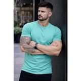 Marsilyan Erkek T-Shirt Bisiklet Yaka Slim Fit Dar Kesim Likralı Tişört Günlük Basic Body - Turkuvaz - XL