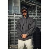 Marsilyan Erkek Tam Fermuarlı Cepli Kapüşonlu 3 Iplik Pamuklu Hoodie Sweatshirt - Füme - XL
