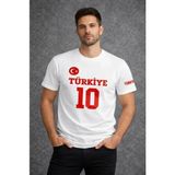 Marsilyan Erkek Türkiye Ay Yıldız Baskılı 10 Numara Forma Tişört Taraftar T-Shirt - Beyaz - 2XL