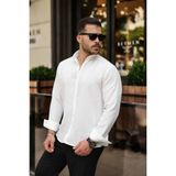 Marsilyan- Erkek Uzun Kollu Beyaz Düğmeli Pera Keten Gömlek - 2XL
