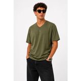 Marsilyan Erkek V Yaka Basic Tişört Kısa Kol Yazlık Regular Fit T-Shirt - Haki