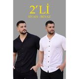 Marsilyan Erkek Waffle Kumaş Açık Yakalı Düğmeli Regular Fit Gömlek 2’li Set Siyah-Beyaz - Çok Renkli