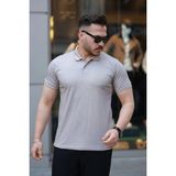Marsilyan- Erkek Yakalı Kagi Kumaş Kısa Kollu T-Shirt - Bej