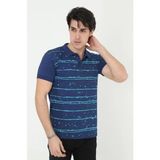 Marsilyan Erkek Yakalı Slim Fit Pike Çizgili T-Shirt - Mavi