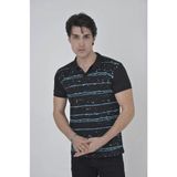Marsilyan Erkek Yakalı Slim Fit Pike Çizgili T-Shirt - Siyah