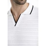 Marsilyan Erkek Yazlık Dokuma Triko Tişört Düğmesiz Polo Yaka Kısa Kol T-Shirt - Beyaz - XL