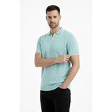 Marsilyan Erkek Yazlık Dokuma Triko Tişört Düğmesiz Polo Yaka Kısa Kol T-Shirt - Mint Yeşili