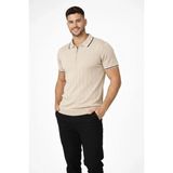 Marsilyan Erkek Yazlık Dokuma Triko Tişört Fermuarlı Polo Yaka Kısa Kol T-Shirt - Bej - XL