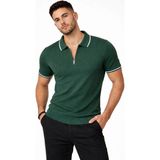 Marsilyan Erkek Yazlık Dokuma Triko Tişört Fermuarlı Polo Yaka Kısa Kol T-Shirt - Yeşil
