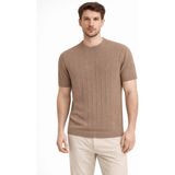 Marsilyan Erkek Yazlık Fitilli Triko Tişört Kısa Kol Bisiklet Yaka T-Shirt - Kahverengi - XL
