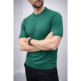 Marsilyan Erkek Yazlık Triko Dokuma Tişört Kısa Kol Bisiklet Yaka Örgü Desenli T-Shirt - Haki - 2XL