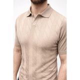 Marsilyan Erkek Yazlık Triko Dokuma Tişört Kısa Kol Polo Yaka T-Shirt - Bej - XL