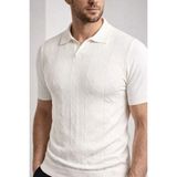 Marsilyan Erkek Yazlık Triko Dokuma Tişört Kısa Kol Polo Yaka T-Shirt - Beyaz - 2XL