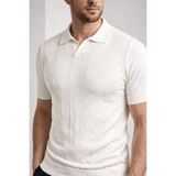 Marsilyan Erkek Yazlık Triko Dokuma Tişört Kısa Kol Polo Yaka T-Shirt - Beyaz