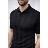 Marsilyan Erkek Yazlık Triko Dokuma Tişört Kısa Kol Polo Yaka T-Shirt - Siyah