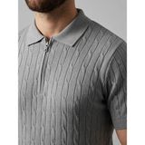 Marsilyan Erkek Yazlık Triko Saç Örgü Tişört Kısa Kol Polo Yaka Fermuarlı T-Shirt - Gri