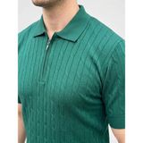 Marsilyan Erkek Yazlık Triko Saç Örgü Tişört Kısa Kol Polo Yaka Fermuarlı T-Shirt - Haki - XL