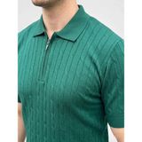 Marsilyan Erkek Yazlık Triko Saç Örgü Tişört Kısa Kol Polo Yaka Fermuarlı T-Shirt - Haki