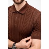 Marsilyan Erkek Yazlık Triko Tişört Kısa Kol Polo Yaka Düğmeli T-Shirt - Kahverengi - 2XL