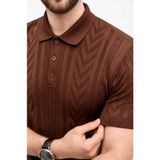 Marsilyan Erkek Yazlık Triko Tişört Kısa Kol Polo Yaka Düğmeli T-Shirt - Kahverengi