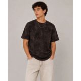 Marsilyan Erkek Yıkamalı Washed Effect Tişört Bisiklet Yaka Sokak Stil Kısa Kol T-Shirt - Füme - XL