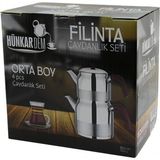 Marsilyan Filinta Orta Boy Çelik Çaydanlık Seti Çift Kapaklı Renkli Bakalit Kulp Üst Demlik: 1.25LT - Alt Suluk: 2.25LT Kendinden Süzgeçli (K95)