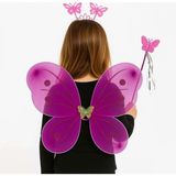 Marsilyan™- Fuşya Kelebek Kız Seti – 50 cm Kelebek Kanadı, Taç ve Asa - Renkli - standart