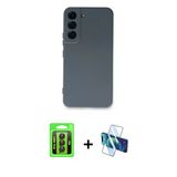 Marsilyan™- Galaxy S23 Kılıf Ahenk Serisi - Siyah 3D Antistatik Cam Ekran Koruyucu + Raze Metal Kamera Lens - Sh