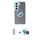 Marsilyan™- Galaxy S23 Kılıf Yörünge Çizgi - Siyah 3D Antistatik Cam Ekran Koruyucu + Metal Kamera Lens - Kı