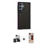 Marsilyan™- Galaxy S23 Ultra Kılıf Eksen Işık - Siyah Autokit 5İn1 Fiber Hayalet Cam Ekran Koruyucu + Pvd Metal Kamera L