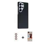 Marsilyan™- Galaxy S23 Ultra Kılıf Kozmos Klasik Prime - Siyah Autokit 5İn1 Fiber Hayalet Cam Ekran Koruyucu + Metal Kam