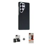 Marsilyan™- Galaxy S23 Ultra Kılıf Kozmos Klasik Prime - Siyah Autokit 5İn1 Fiber Hayalet Cam Ekran Koruyucu + Pvd Metal