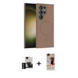 Marsilyan™- Galaxy S23 Ultra Kılıf Siluet Doku Özel Seri - Siyah Autokit 5İn1 Fiber Hayalet Cam Ekran Koruyucu + Pvd Met