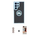 Marsilyan™- Galaxy S23 Ultra Kılıf Yörünge Çizgi - Siyah Autokit 5İn1 Fiber Hayalet Cam Ekran Koruyucu + Metal Kamera Le