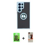 Marsilyan™- Galaxy S23 Ultra Kılıf Yörünge Çizgi - Siyah Autokit 5İn1 Fiber Hayalet Cam Ekran Koruyucu + Raze Metal Kame