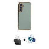 Marsilyan™- Galaxy S24 Plus Kılıf Yankı Serisi - Siyah 3D Antistatik Cam Ekran Koruyucu + Kamera Lens Koruma Cam - Sf