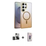 Marsilyan™- Galaxy S24 Ultra Kılıf Ahenk Doku Özel Seri - Siyah Bilvis 3D Cam Ekran Koruyucu + Pvd Metal Kamera Lens - D