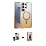 Marsilyan™- Galaxy S24 Ultra Kılıf Ahenk Doku Özel Seri - Siyah Bilvis Hayalet Cam Ekran Koruyucu + Pvd Metal Kamera Len