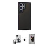 Marsilyan™- Galaxy S24 Ultra Kılıf Eksen Işık - Siyah Bilvis Hayalet Cam Ekran Koruyucu + Pvd Metal Kamera Lens - Pe