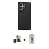 Marsilyan™- Galaxy S24 Ultra Kılıf Eksen Işık - Siyah Polymer Nano Ekran Koruyucu + Pvd Metal Kamera Lens - Dnmr
