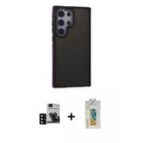 Marsilyan™- Galaxy S24 Ultra Kılıf Eksen Işık - Siyah Polymer Nano Ekran Koruyucu + Pvd Metal Kamera Lens - Sh