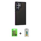Marsilyan™- Galaxy S24 Ultra Kılıf Eksen Işık - Siyah Polymer Nano Ekran Koruyucu + Raze Metal Kamera Lens - Mr